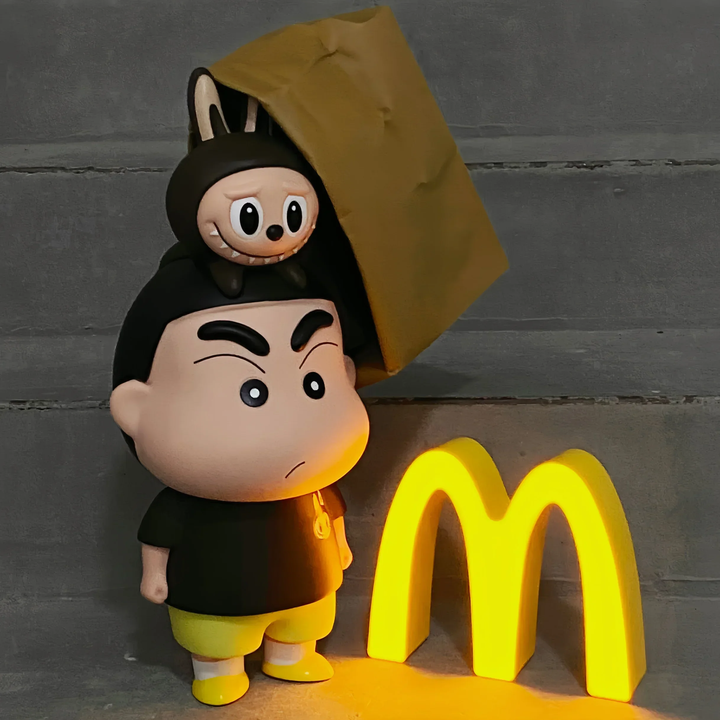 

40cm Crayon Shin-chan With Labubu Anime Figure Pvc Model Handmade Trendy And Cute Model Ornaments Collectible Birthday Toy Gifts