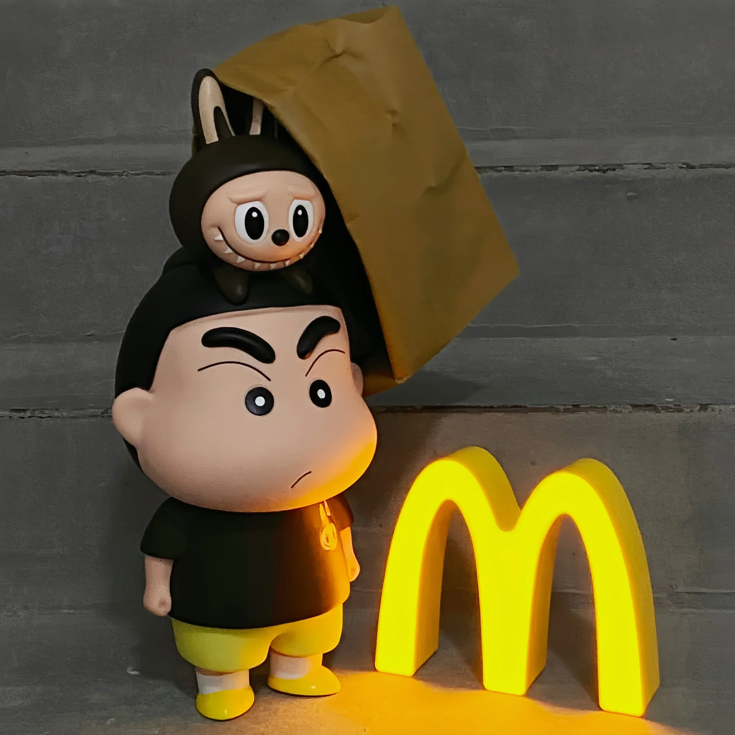 40cm Crayon Shin-chan With Labubu Anime Figure Pvc Model Handmade Trendy And Cute Model Ornaments Collectible Birthday Toy Gifts