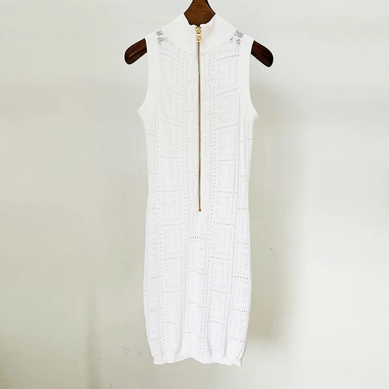 

2024 Summer New Fashionable Maze Graphic Sexy Hollow Knitted Sleeveless Tank Top Dress