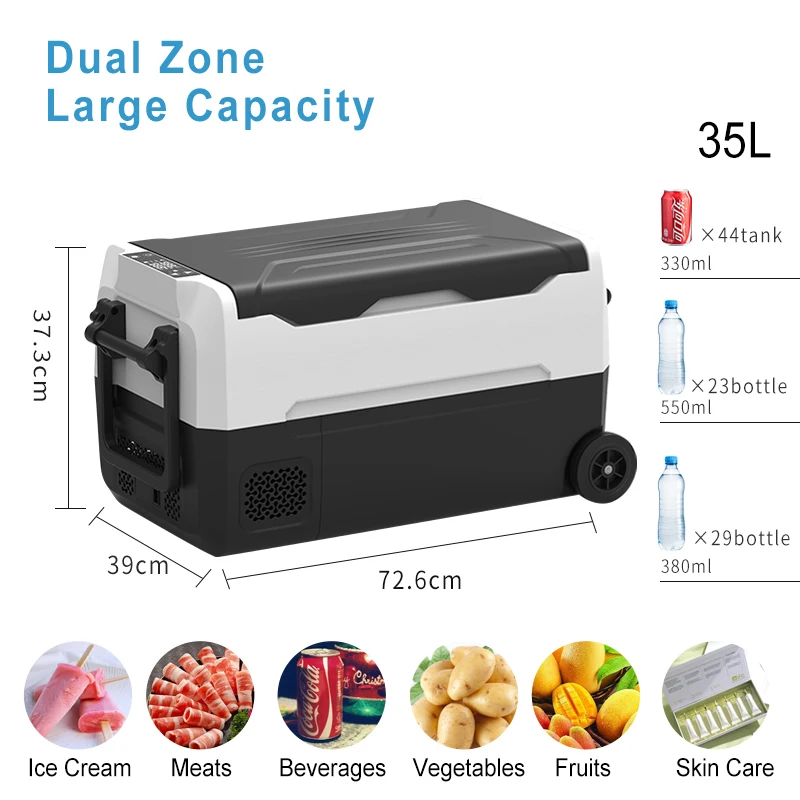 منطقة درجة الحرارة المزدوجة الشواء التخييم الثلاجة أدى ضوء المواد المعدنية التخييم الثلاجة