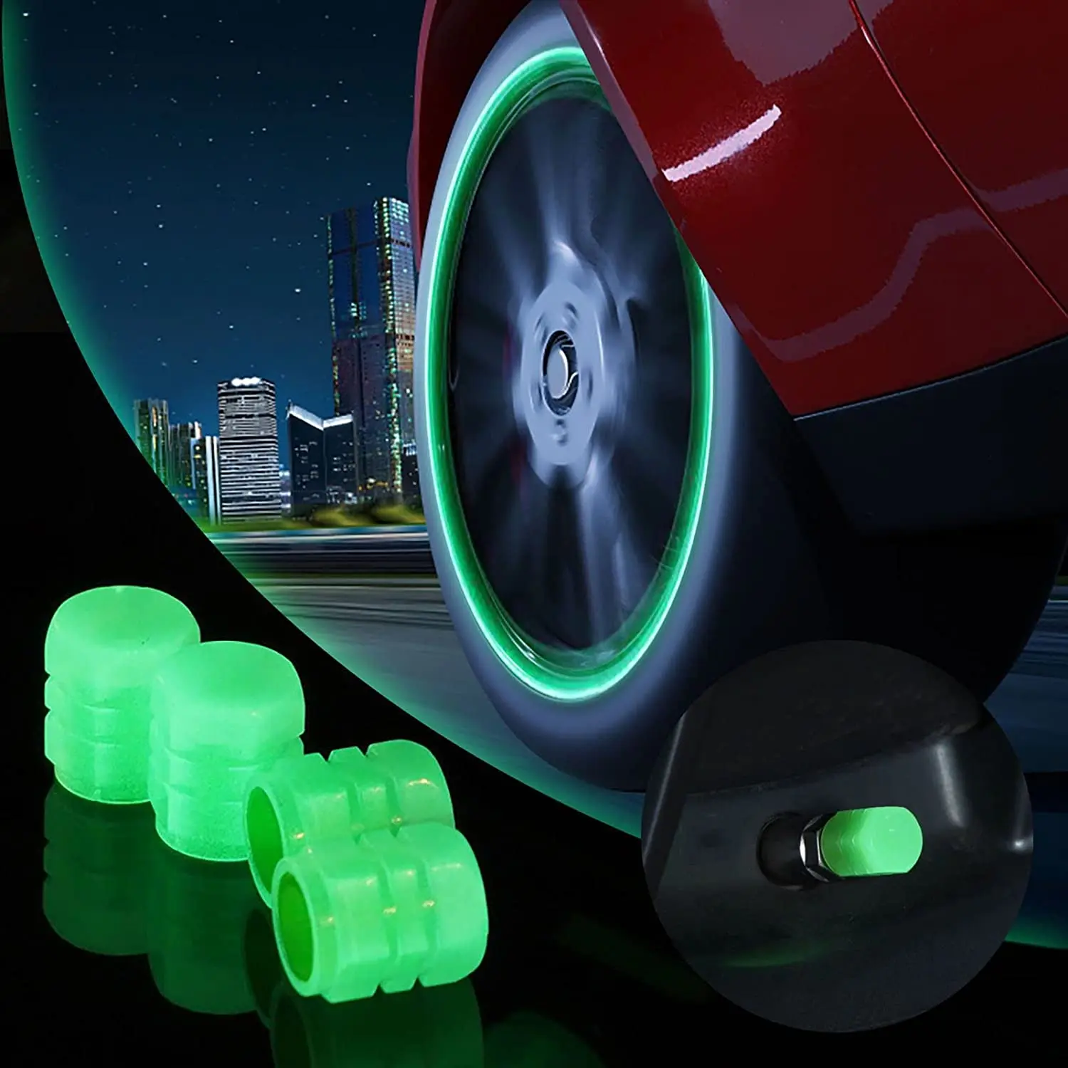 Universal Luminous Tire Valve Caps Car Wheel Hub Glowing Dust-proof Decorative Tyre Rim Stem Covers Applicable Motorcycle Bike