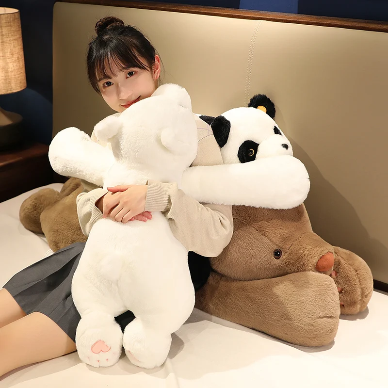 65-120cm Giant Sizd Lying  Long Arm Bear Pillow Kawaii Panda Dolls Bed Cushion Stuffed Soft for Children Kids Gifts