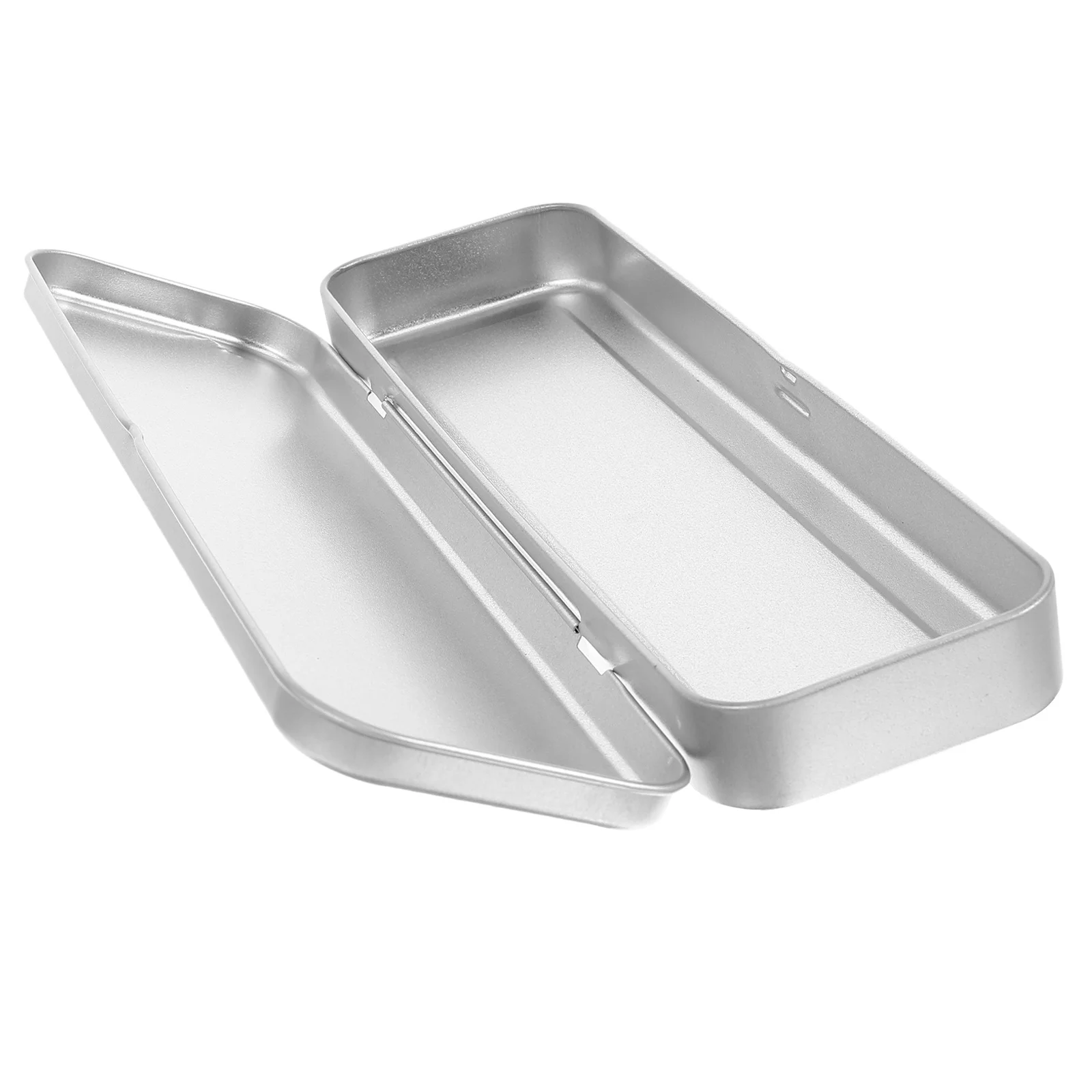 

1Pcs Pencil Box Iron Tinplate Silver Rectangular Frosted Metal Case Large Capacity for School Supplies