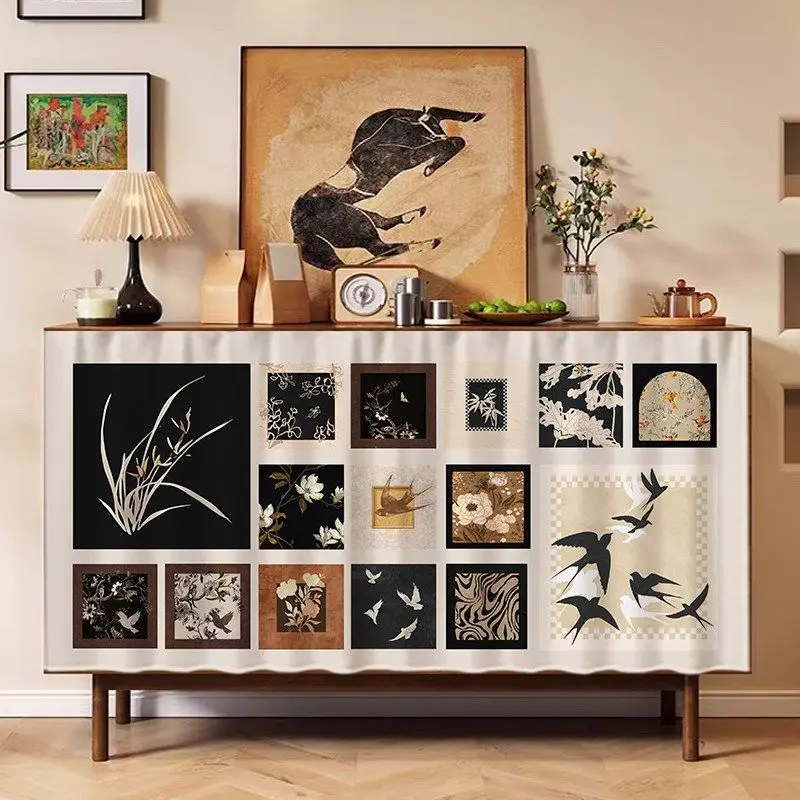 VIKAMA Retro Oriental style Cabinet Covering Curtain Dustproof Partition Curtain Storage Cabinet Home Decoration