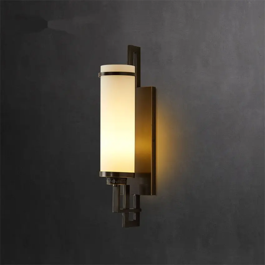 

Chinese style copper glass wall lamps living room bedroom modern bedside single aisle luxury sconces lights decor lighting