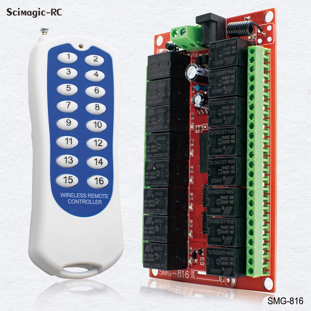 DC 12V 24V 16 Channels 16CH RF Wireless Remote Control Switch Remote Control System Receiver Transmitter 16CH Relay 433 MHz