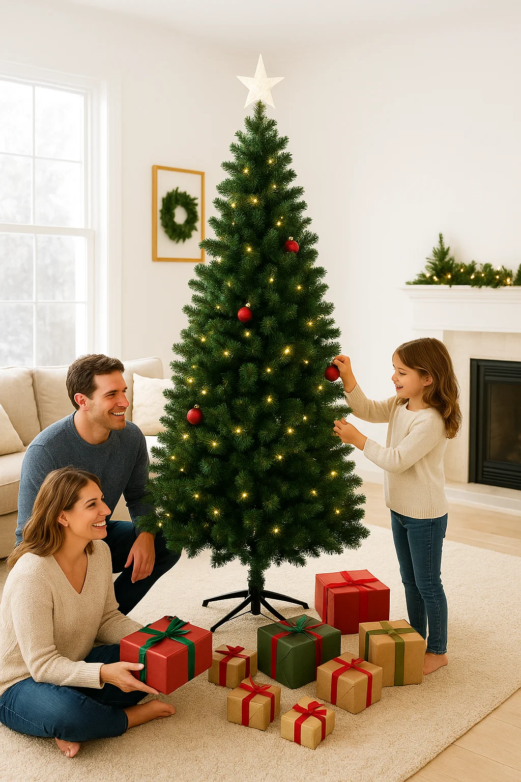 شجرة عيد الميلاد المضاءة مسبقًا 180/210/240 سم، إبرة الصنوبر الاصطناعية وشجرة مختلطة PVC مع قاعدة حديدية، سهلة الإعداد لتزيين العطلة