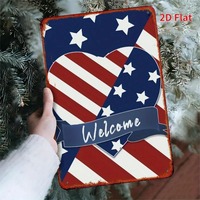 Rustic American Flag Tin Sign: Heart Welcome Sign with Stars & Stripes for Home Decor, Man Cave, Vintage Metal Wall Art