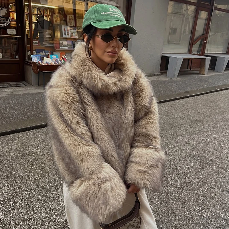 New Blogger Fashion 2026 Autumn Winter Faux Fur Pullovers Women Faux Fox Fur Jacket Coat Female Chic Street Girls Thick Jumper