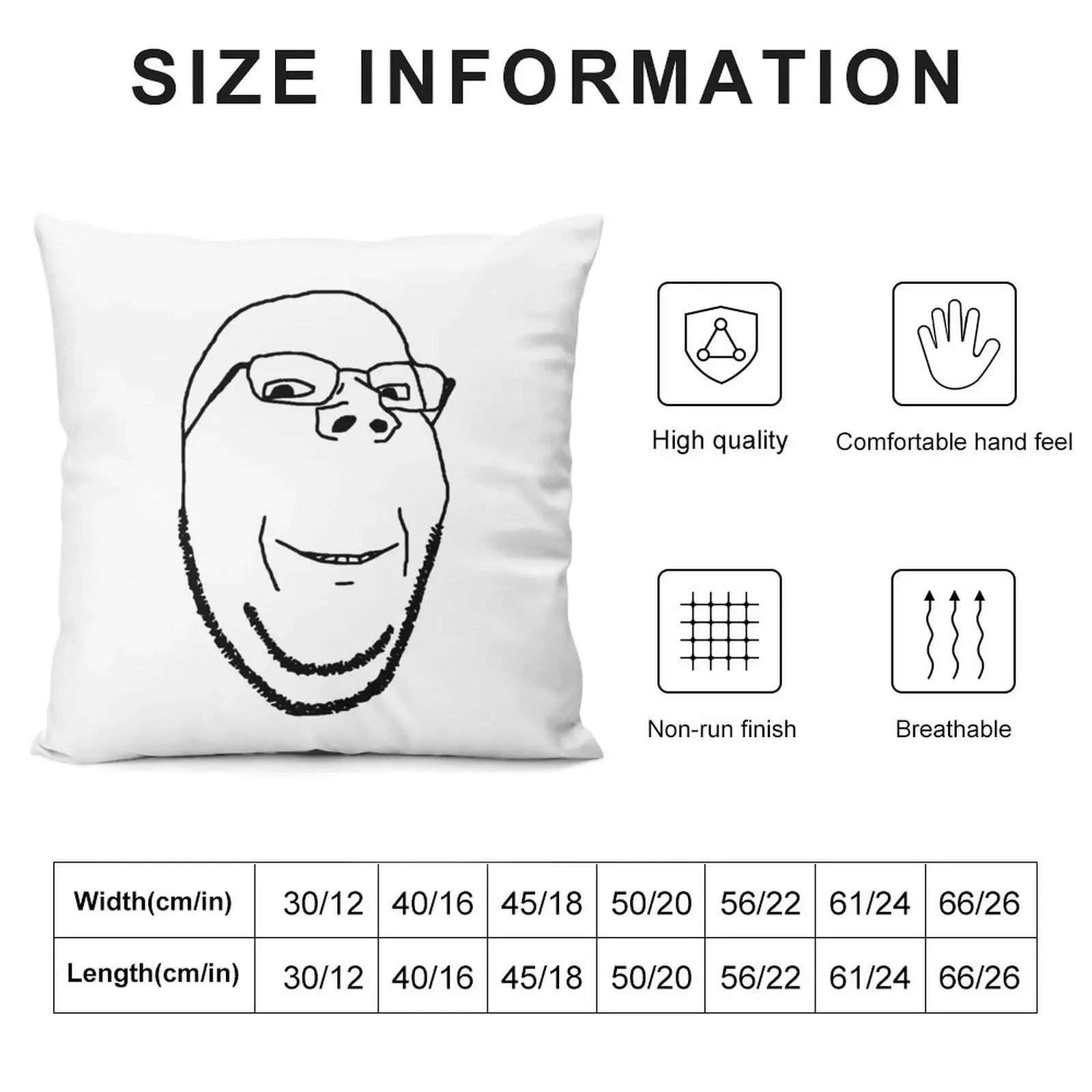 Smiling Wholesome Wojak Soyjak Throw Pillow Pillow Cases Cusions Cover Christmas Pillow Custom Cushion Photo