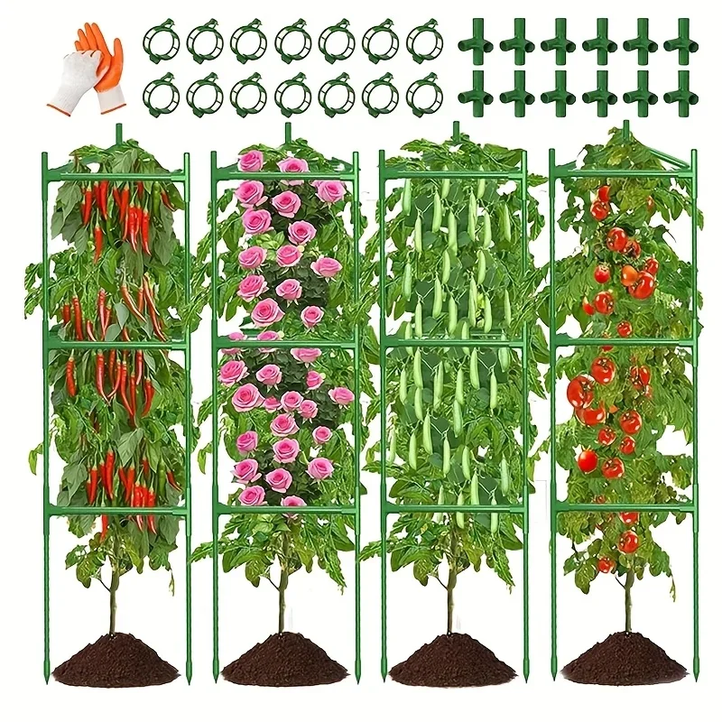 2026 4-pack Large Tomato Cages for Garden,metal Plant Support Stakes with Clips Triangular Pea Cages Cucumber Lattice Racks