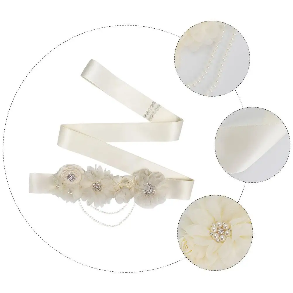 

Rhinestone Pearl Ribbon Sash Belt Decorative Wedding Girdle Bridal Party Dress Accessories Pregnant Women Elegant Fashion Long