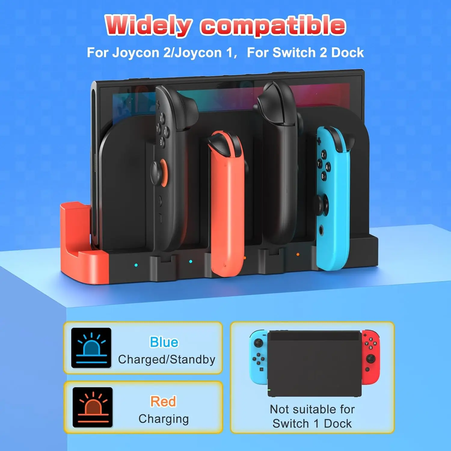 

8 in 1 Fast Charge Dock,Wireless Portable DualDirection Magnetic Charger Station,LED Indicator for Nintendo Switch 2 Charge Dock