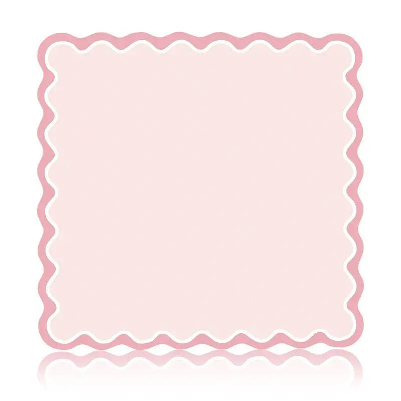 Solid Color Pink Wave Lace Mahjong Table Mat Anti-Slip Noise Reduction for Card Game Table Playing Room Home Decor with Dice