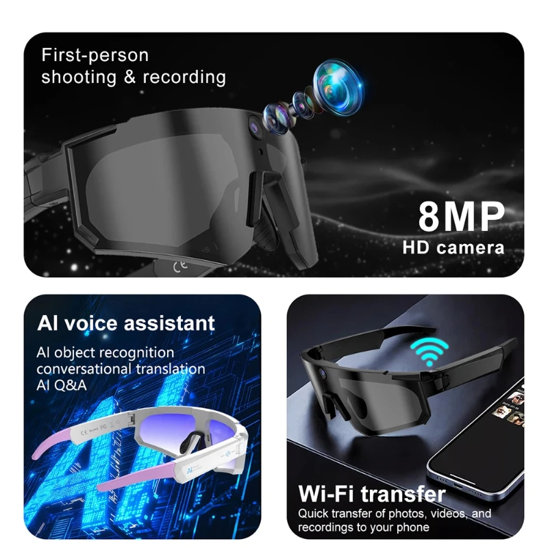 Oneplus Al Smart Glasses 8K Remote Control Photo Camera Touch Recording Translator Voice Assistant Wireless Bluetooth Eyewear