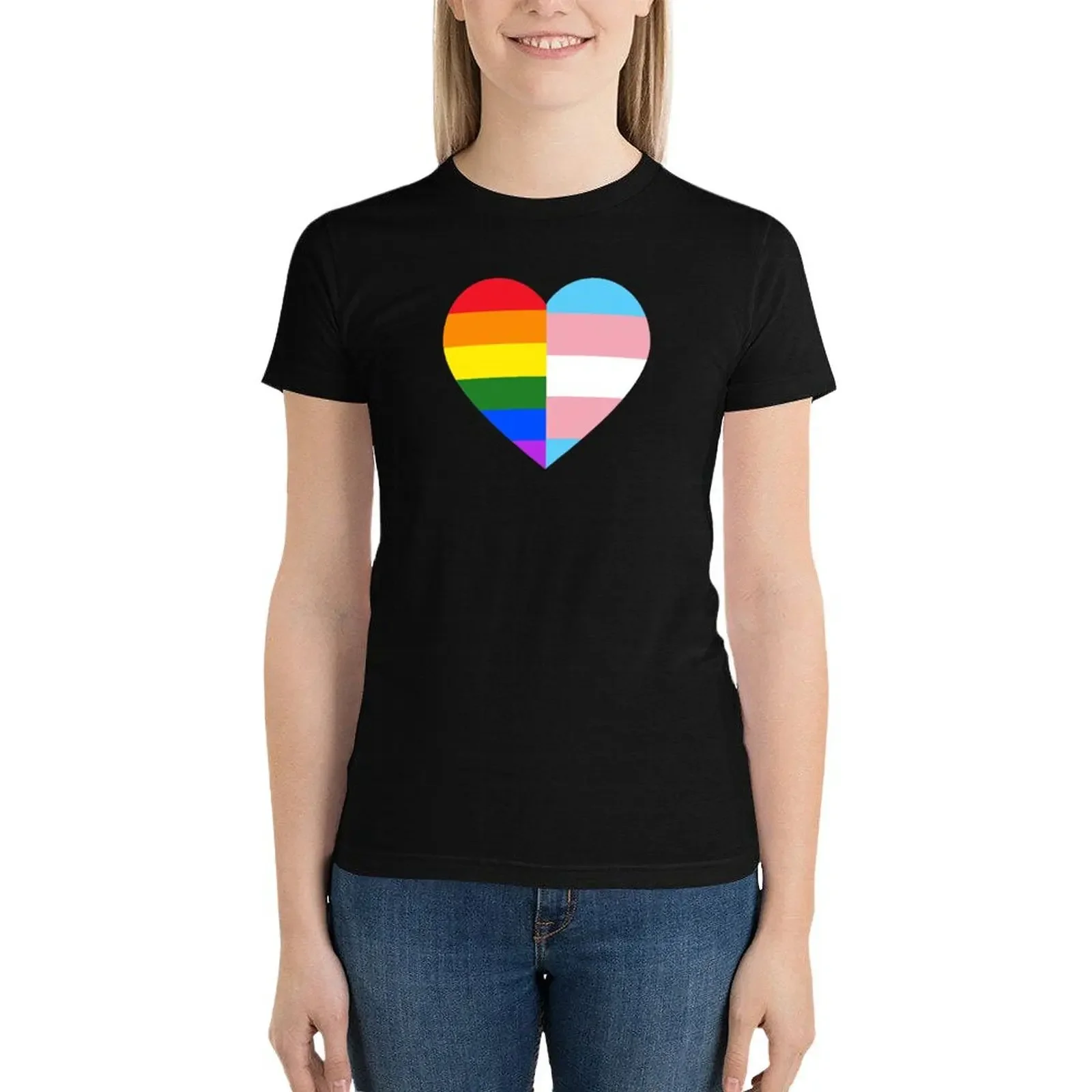 LGBT Rainbow And Transgender Pride Flag Heart T-Shirt lady clothes oversized Women t-shirts