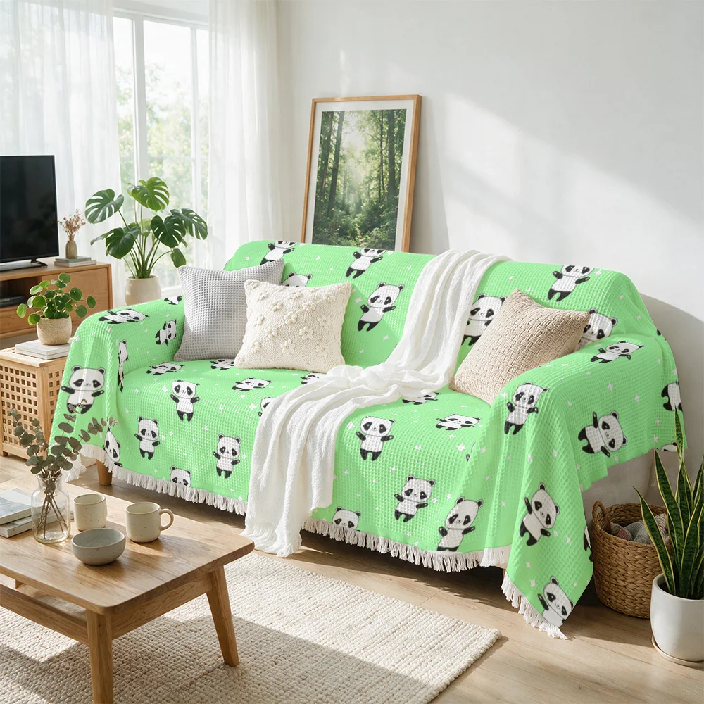 Cute Panda Print Green Throw Blanket Sofa Cover Decorative Couch Throws for Living Room Home Decor Jungle Animal Print