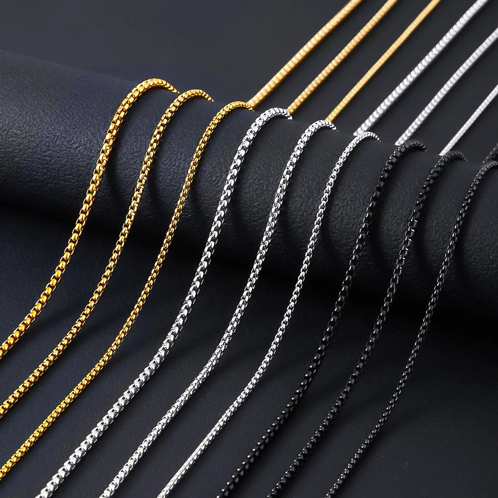 

Fashion Box Chain Necklace Men Stainless Steel Black Gold Color Link Chains Basic Punk Jewelry Wholesale