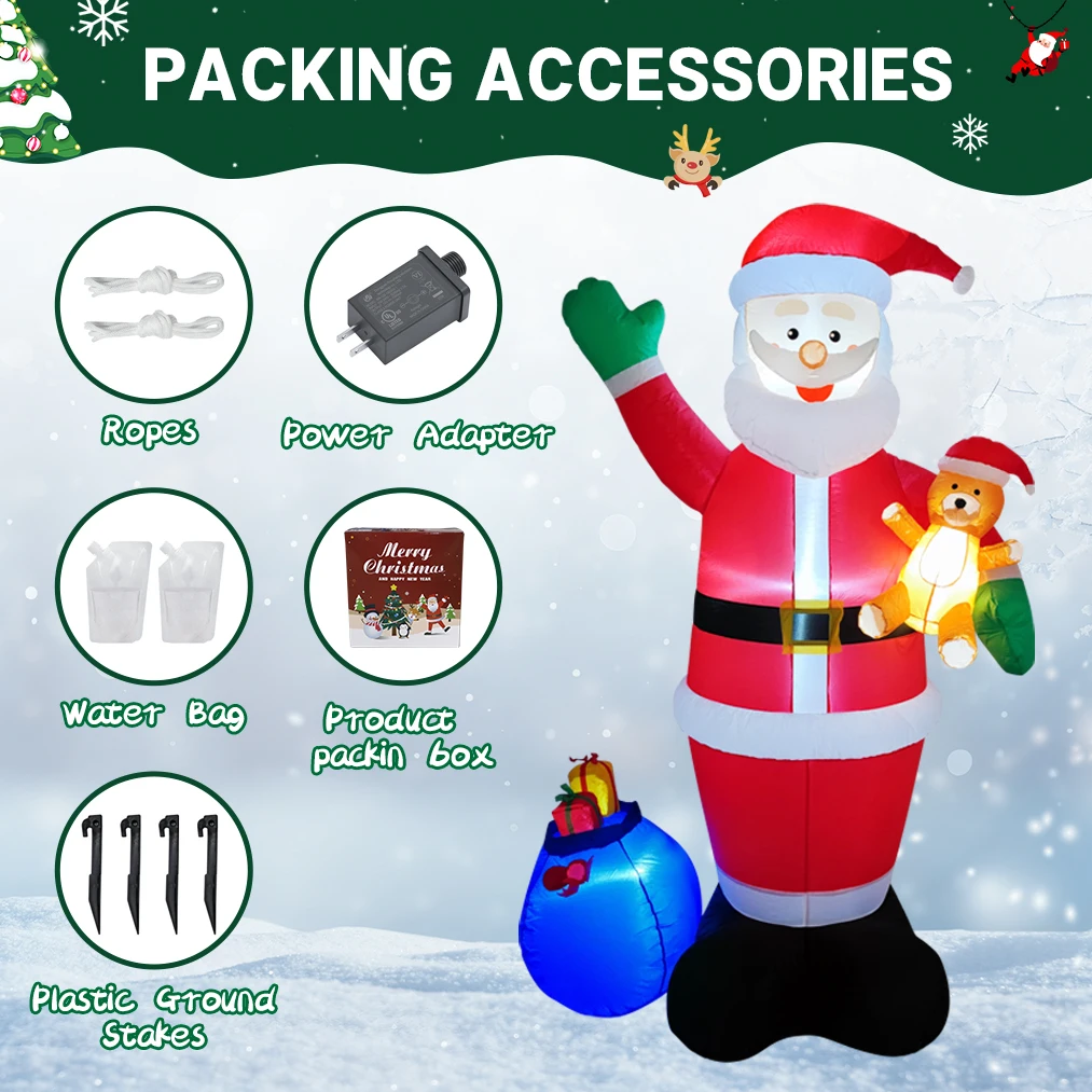2,1 м/6,8 футов надувной Санта-Клаус плюшевый мишка подарочная сумка светодиодные украшения для дома игрушки двор Рождество праздник вечерние освещение Декор