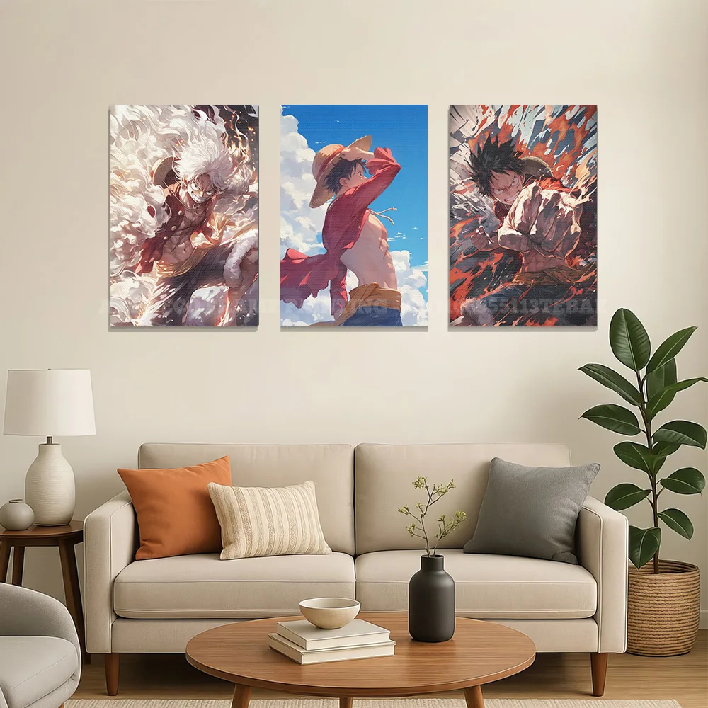 Lukisan Kanvas Dekorasi Rumah One Piece 1 Buah Gambar Dekorasi Anime dengan Bingkai Poster Cetak Karya Seni Dinding untuk Mural Ruang Tamu