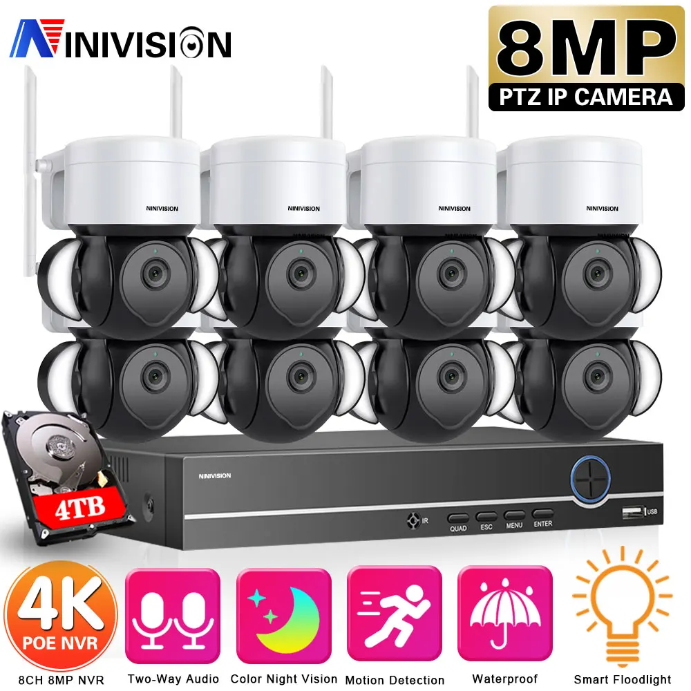 

8CH 4K 8MP WiFi PTZ Security Camera System Wifi IP Camera Security Protection Wireless Outdoor CCTV Video Surveillance NVR Set