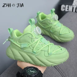 Autumn Winter Popular Rotating Buckle Children's Shoes Leather Breathable Lightweight Running Shoes Casual Fashionable Sneaker