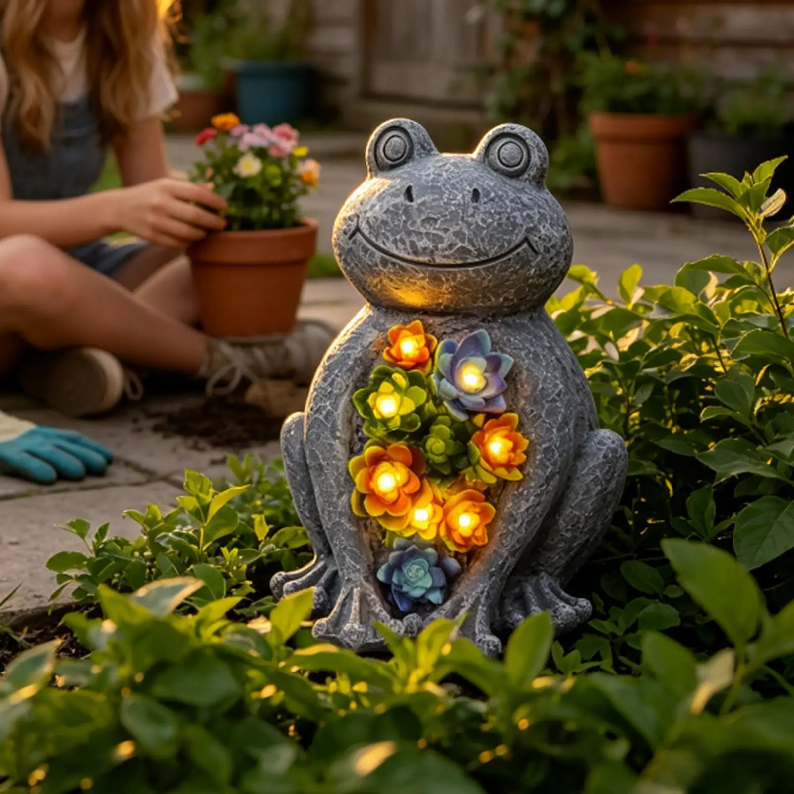 Resin Waterproof Solar Frogs for Outdoors Cute Figurine Decoration Durable Solar Garden Statue For Park Patio Flower Bed Lawn