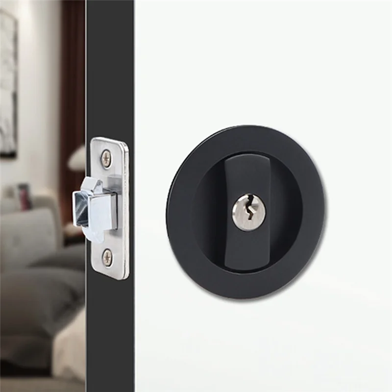 B50B-1 PCS Black Privacy Round Pocket Door Hardware Black Contemporary Pocket Door Lock With Keys
