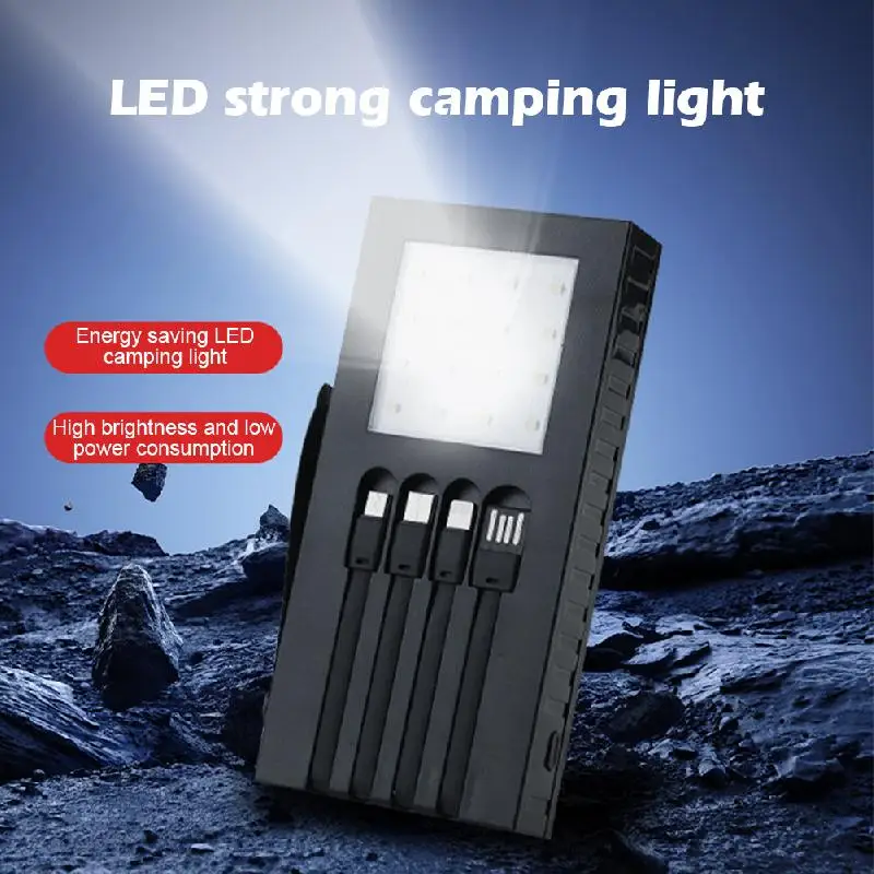 20000mah Solar Power Charger Built-in 4 Cable Solar Charger Interface External Charger Portable Outdoor Camping Light