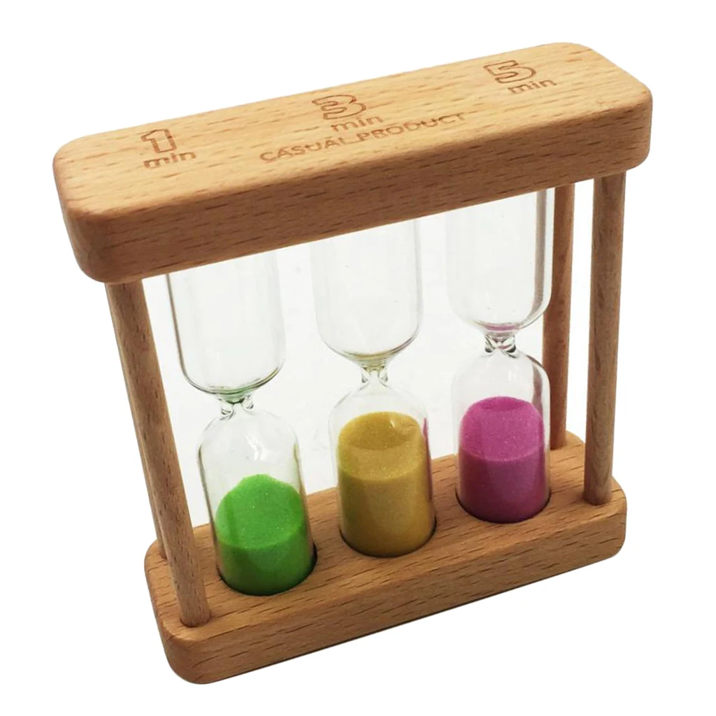 3 in 1 1+3+5 Minute Hourglass Wood Glass Sand Timer for Kitchen Cooking European creative wood metal rotating hourglass timer