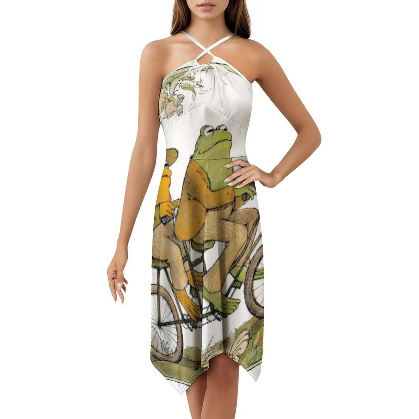 فستان بوهيمي بدون أكمام على شكل ضفدع وعلجوم للنساء فساتين حفلات الشاطئ المطبوعة على شكل ضفدع وعلجوم الضفدع فساتين حفلات Cottagecore