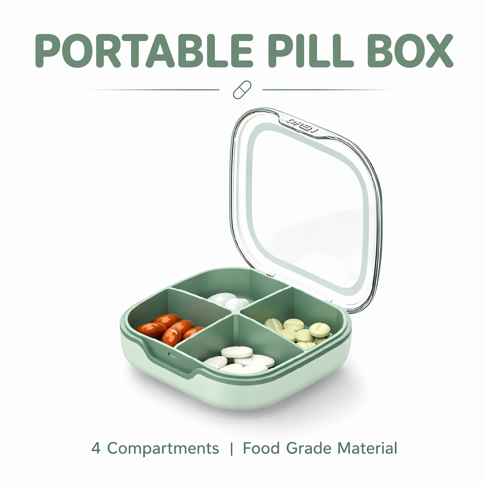 4 Grid Portable Pill Box Sealed Moistureproof Food Grade BPA-Free Travel Pill Case Pocket Medicine Organizer Vitamin Container
