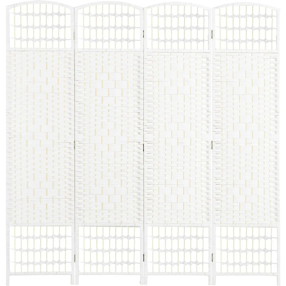 

4 Panel Room Divider, 5.6' Separator, White, Screens & Room Dividers