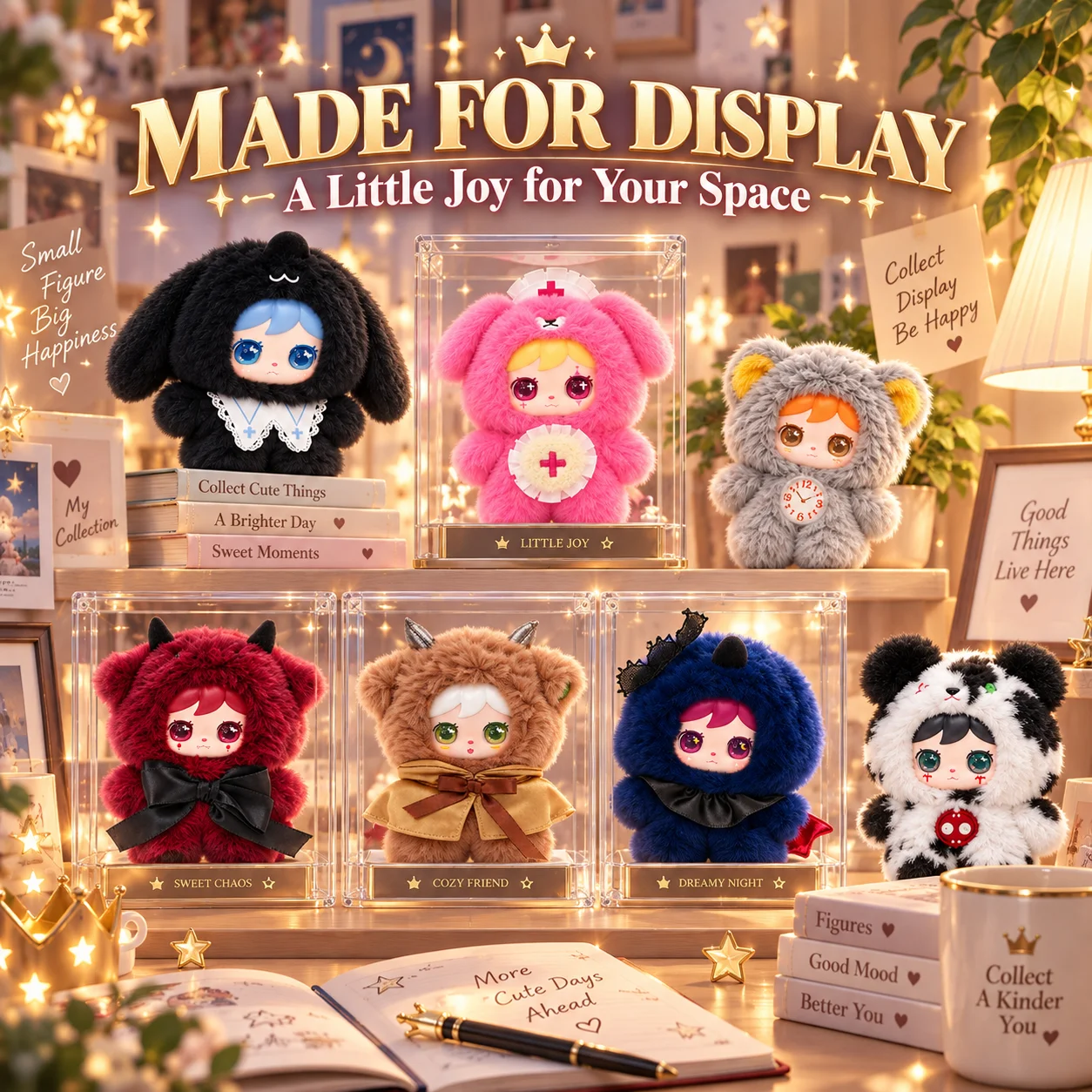 ZOCO Vinyl Face Plush Doll Animal Costume Kawaii Collectible Figure Clear Display Box Soft Toy Desktop Ornament Birthday Gift
