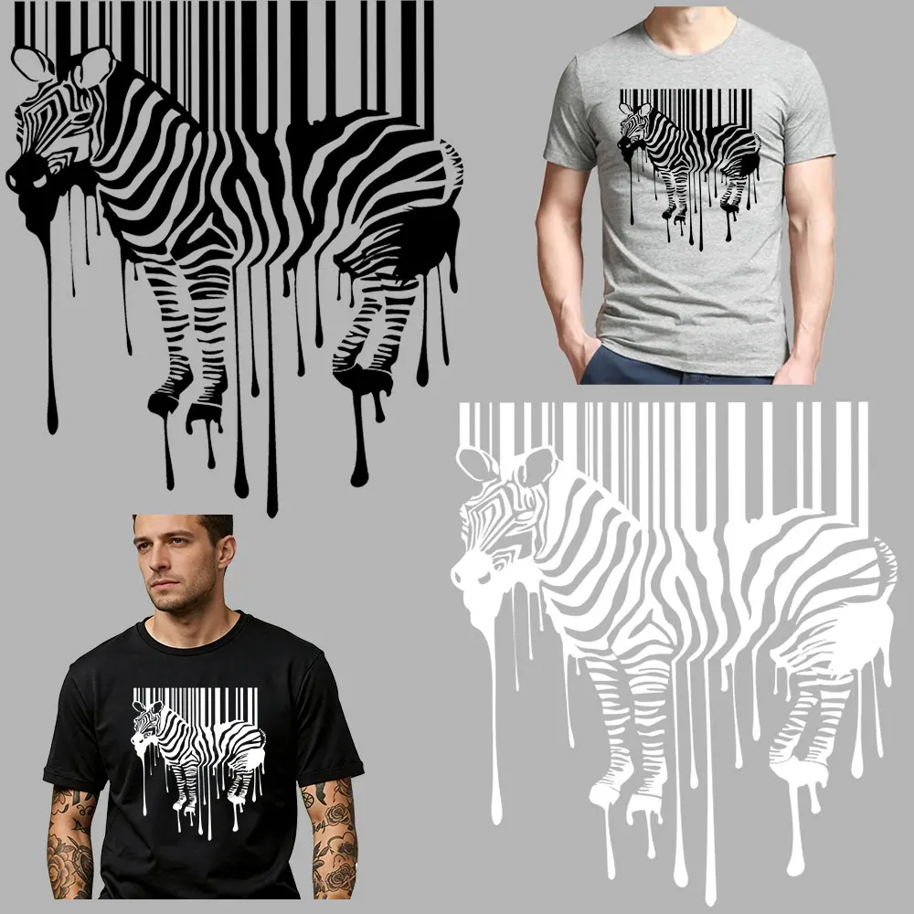 Cool Zebra Iron On Transfer For Clothing White Black Stickers On Clothes DIY T-Shirt Applique Thermal Sticker Decals For Clothes