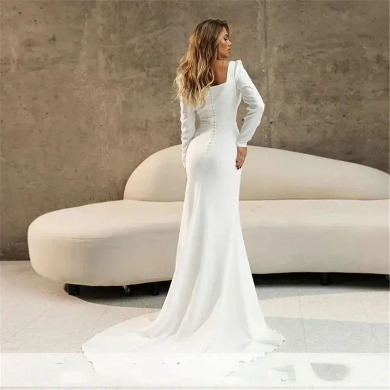 Personalizza vestidos de noviaeleganti abiti da sposa a sirena in raso 2024 per le donne maniche lunghe colletto quadrato abiti da sposa splendidi