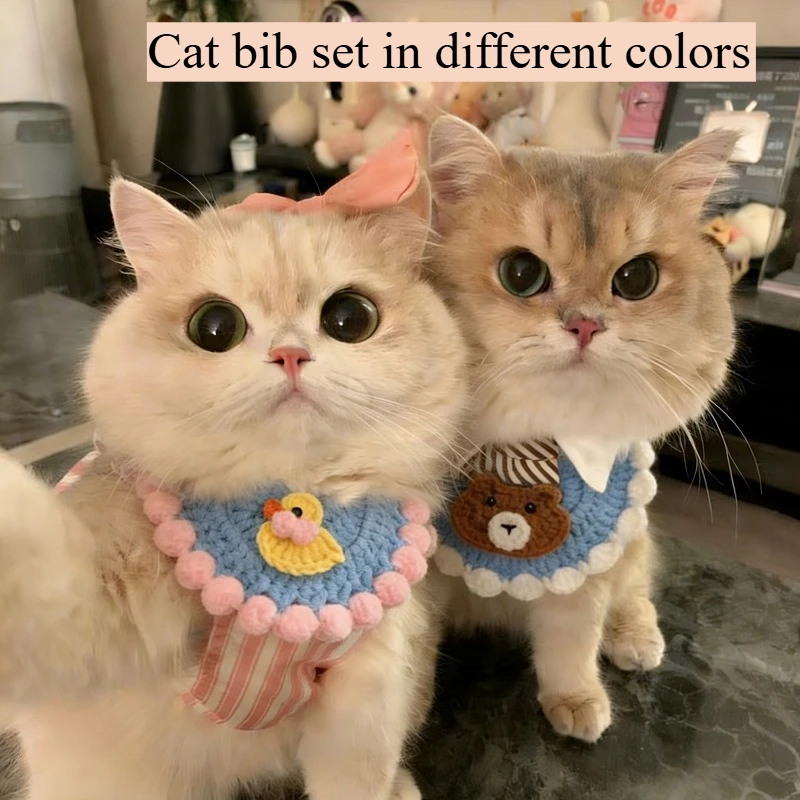 Cat Woven Collar Scarf Handmade Yarn Knitted Scarf Drool Towel Photo Decoration Adjustable Dress Up Supplies Cat Accessories