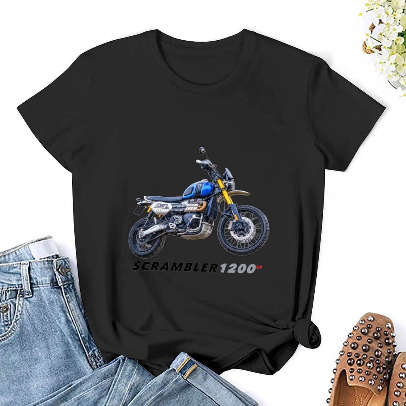 Camiseta de manga curta feminina, Blusa extragrande, T sexy, branca, Scrambler, 1200