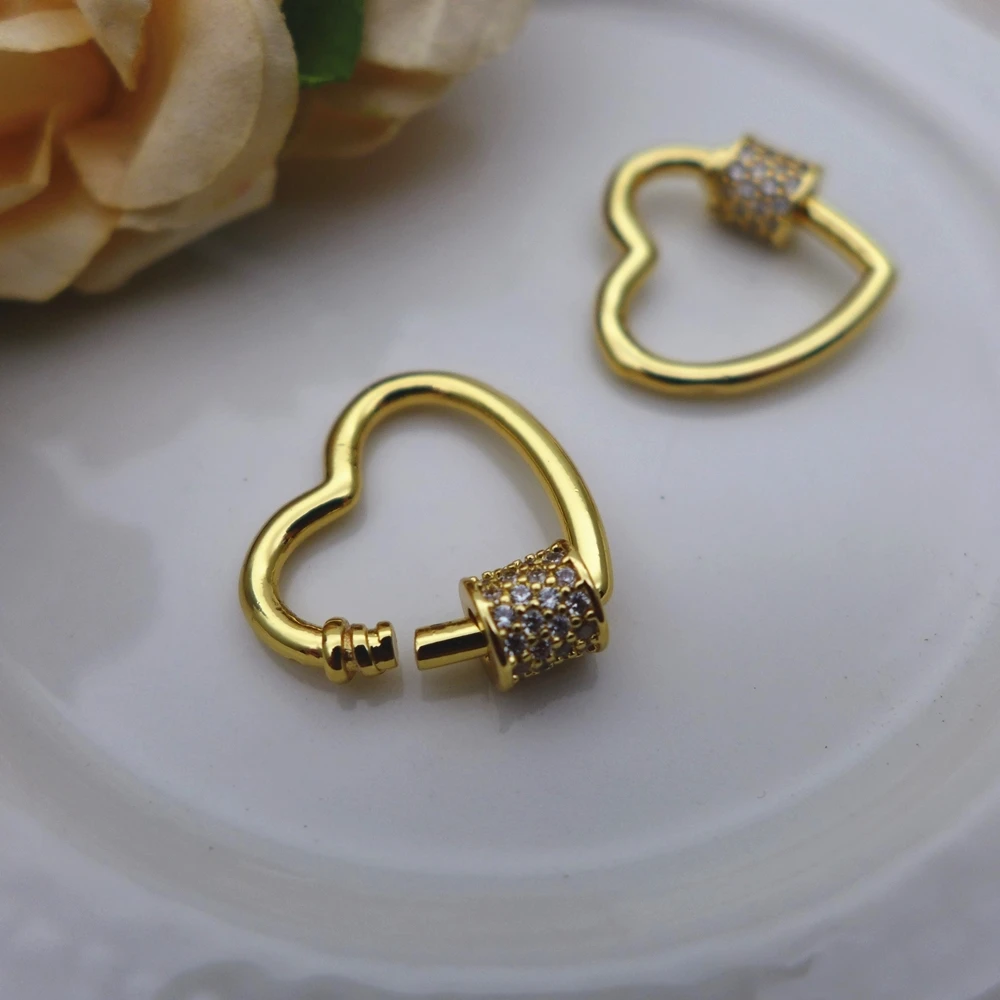 2 pcs 20*20 mm heart golden copper glass gems spiral clasps screw hooks jewelry making for necklace bracelet DIY connector