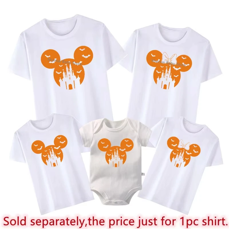 New Disney Happy Halloween Shirts Mickey Minnie Mouse Head Print Family Matching Outfits Funny Look Disneyland Trip Tees Tops