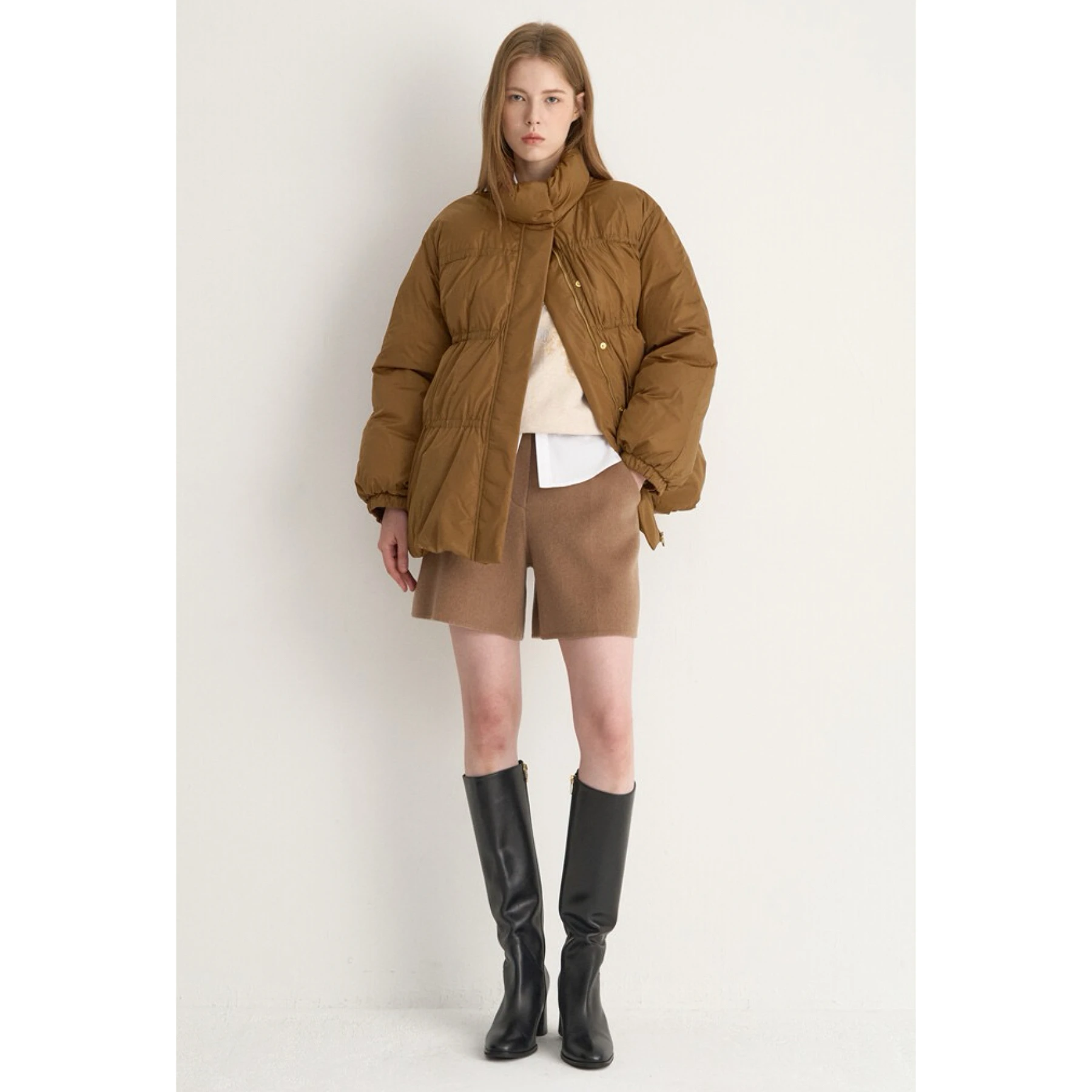 

Lemon Cheese MIN25 Winter ort Puffer Jaet Stand Collar Pleated Warm Versatile Goose down Coat Commute Sle Loose Fit Lon...