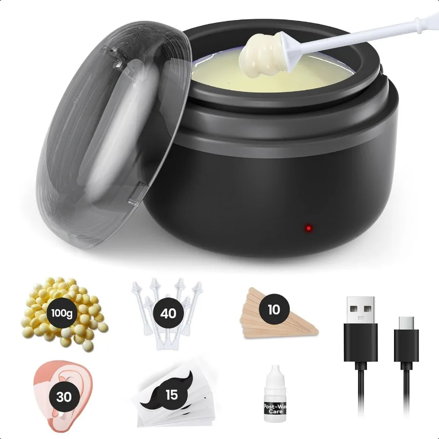 

Nose Wax Kit Men Ear Hair Removal For Men Ear Hair Waxing Kit with 100 g Wax 40 Nose Sticks 20 Times Use Usb Rapid Heating Cons