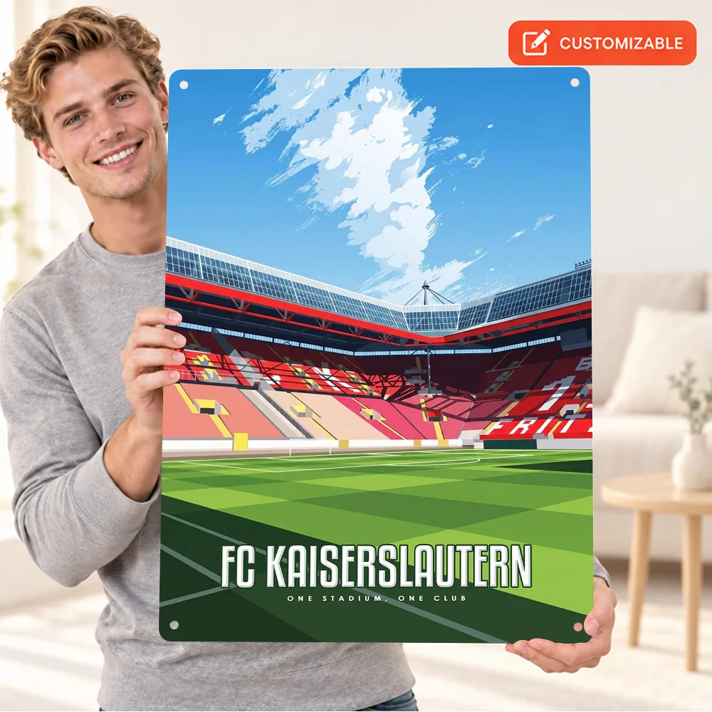 FC Fritz Walter Stadium Football Aluminum Poster Personalized Metal Sign Architectural Illustration Wall Art For Sports Room