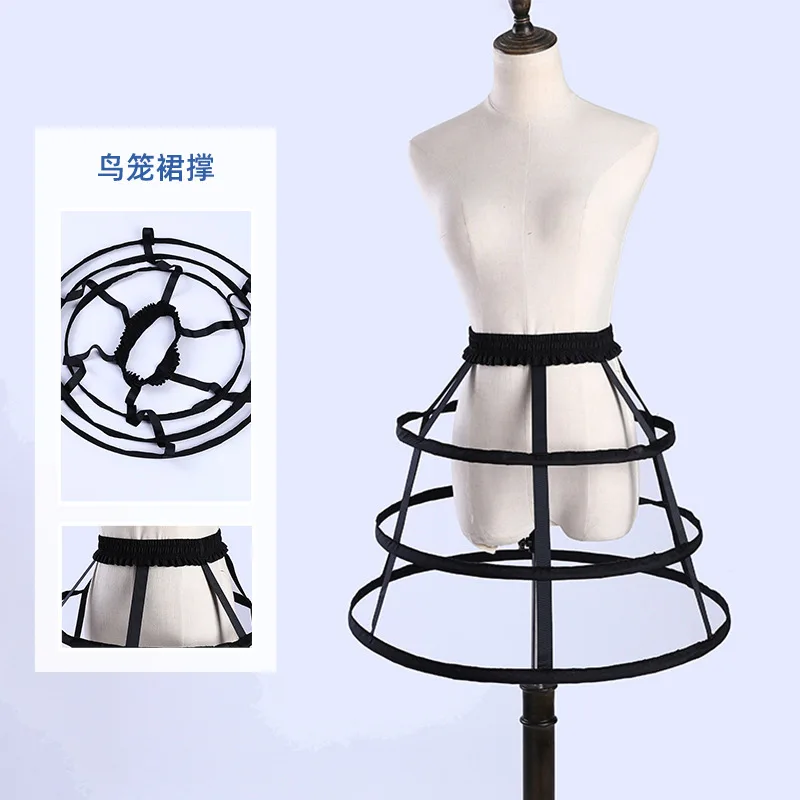 Daily Birdcage Hollow out Crinoline Black Soft Girl Fishbone Lolita Adjustable Skirt Lining