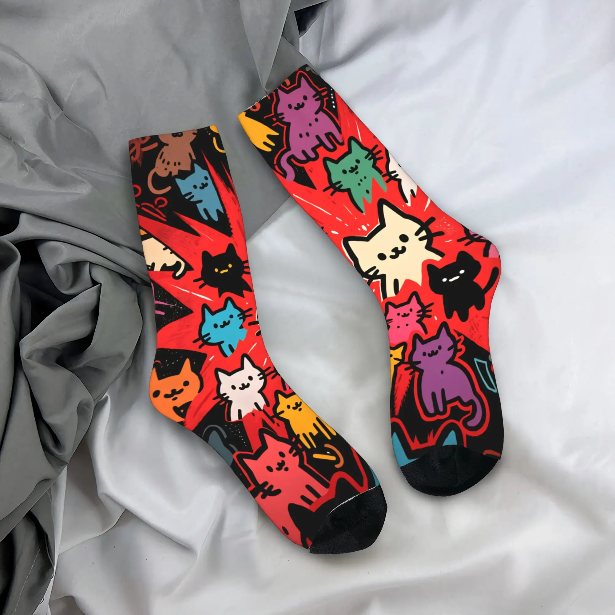 

Милые креативные носки с изображением кота на заказ, чулки для отдыха, осенние антибактериальные женские и мужские носки, дышащие носки для скейтборда с принтом