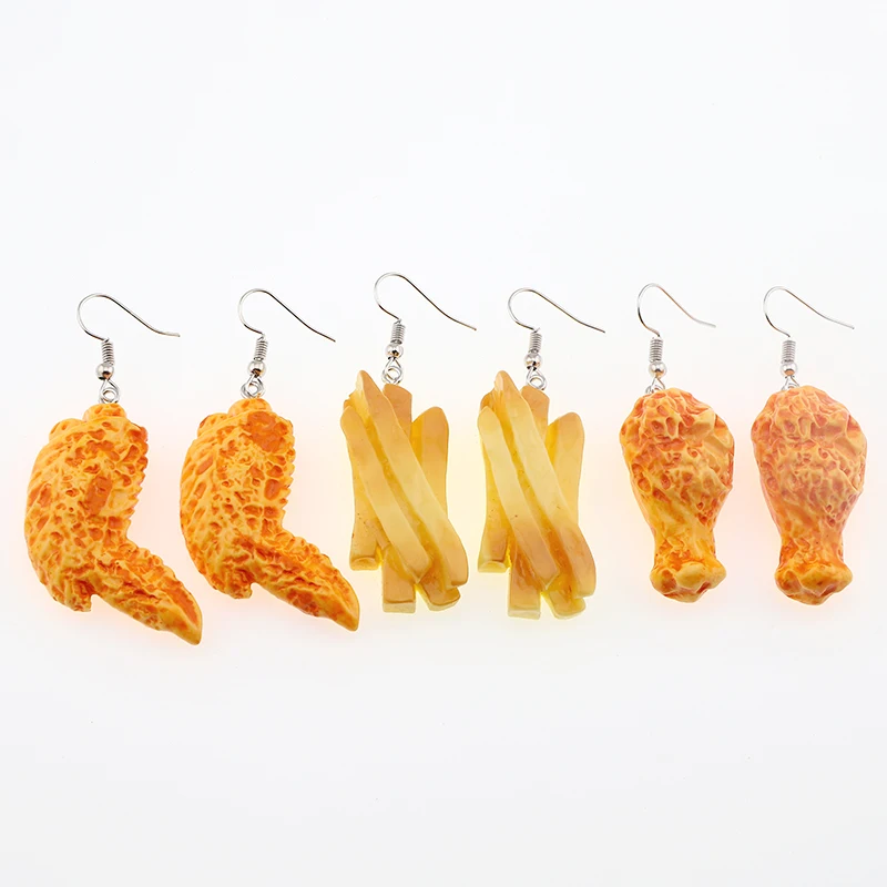 3D Fried Chicken Leg Wing Chips Drop Earrings For Women Friend Gift New Resin Cute Creative Food Snack Pendant Earring Jewelry