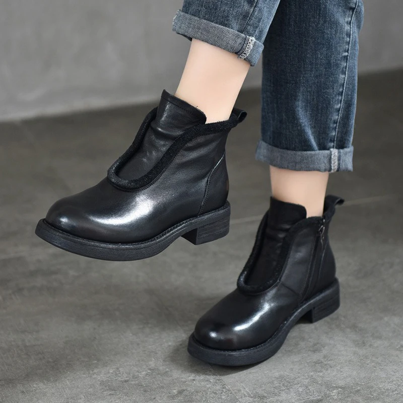 

Birkuir Thick Heel Ankle Boots For Women Side Zip High Top Shoes Luxury Sewn Short Boots Genuine Leather 3.5cm High Heel Boots