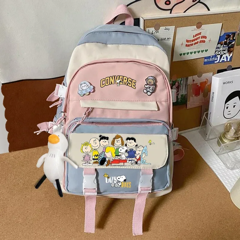 Snoopy Student schoolbag girl campus high school junior high school backpack large capacity travel storage bag with pendant