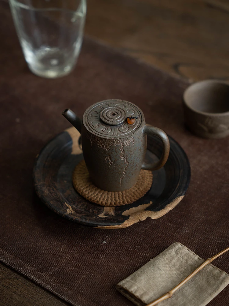 Yixing Zisha Pot, A Literati Tea Ware, Handcrafted Original Ore Section, Mud And Wood Burning, Ruyi Utensil, Wheel Bead, Giant W