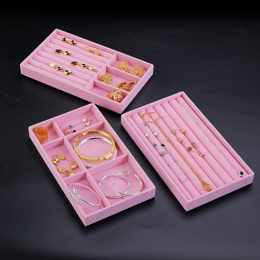 1PC, Flocking Jewelry Box Jewelry Tray, Color: Pink